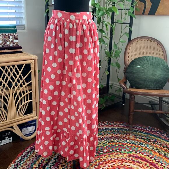 Vintage 60s Handmade Red & White Polka Dot Minnie Mouse Ruffle Hem Maxi Skirt - Picture 2 of 4